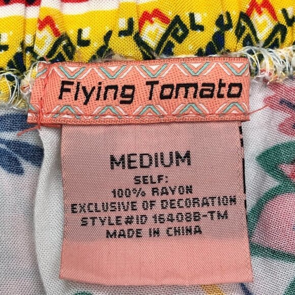 FLYING TOMATO Size M Hi Low Short Sleeve Off Shoulder Dress Flora Colorful Rayon - Picture 5 of 5